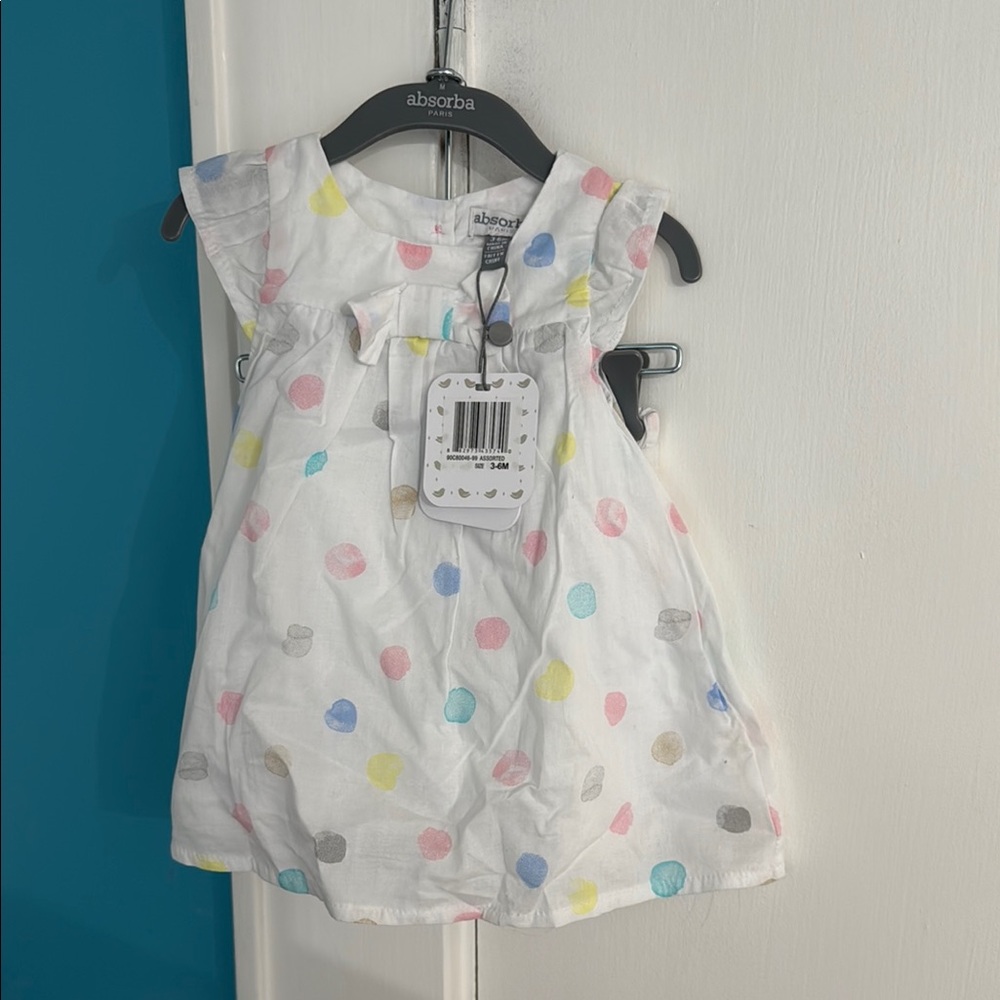 Absorba White Dress with Multicolor Dots
